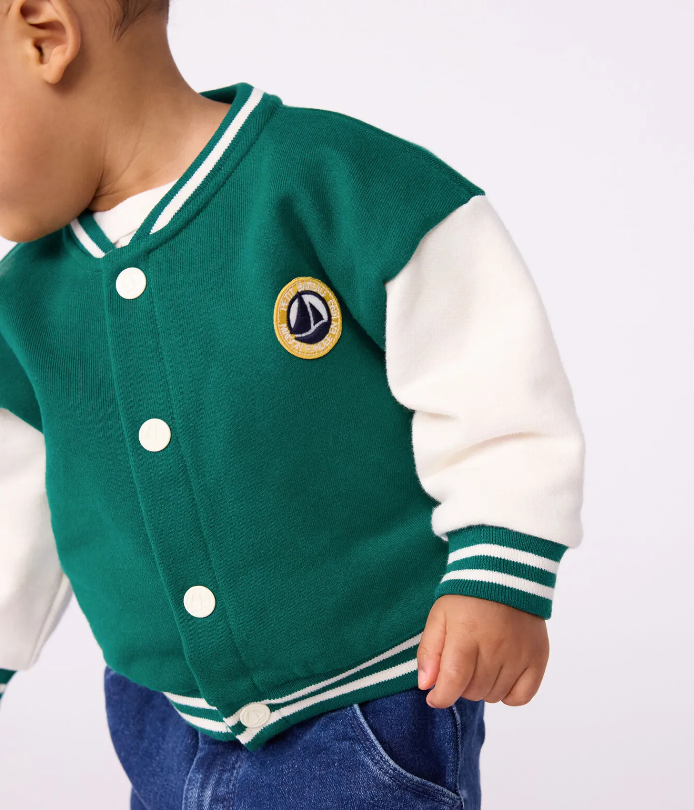 Petit Bateau Pullover, Cardigans*Baby College-Jacke aus zweifarbiger Baumwolle grün EVERGREEN/ MILK