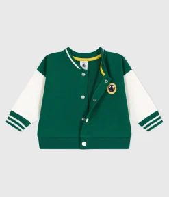 Petit Bateau Pullover, Cardigans*Baby College-Jacke aus zweifarbiger Baumwolle grün EVERGREEN/ MILK