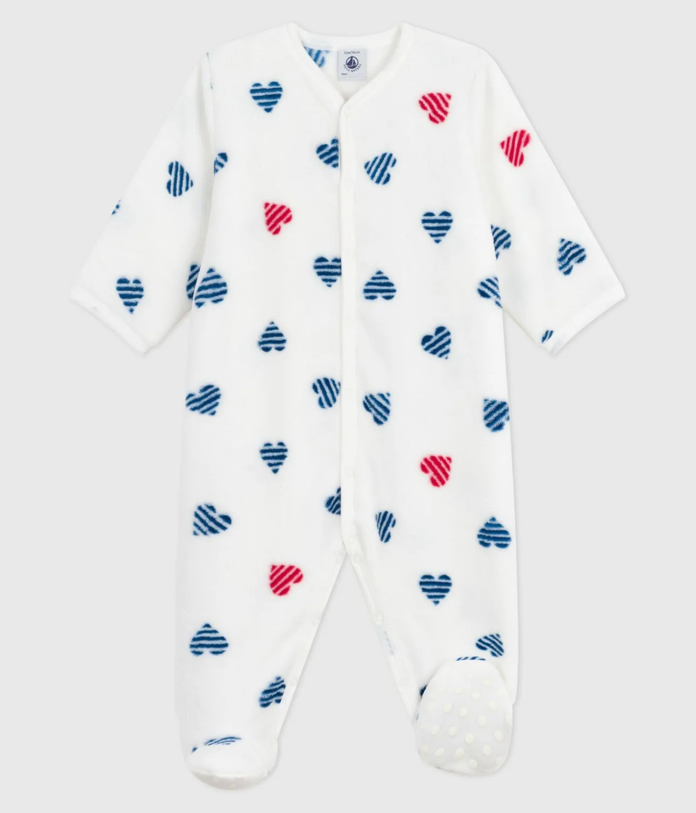 Petit Bateau Schlafanzüge, Strampler*Baby Fleece-Pyjama zum Überziehen mit Herzmotiv weiss MARSHMALLOW/weiss MULTICO