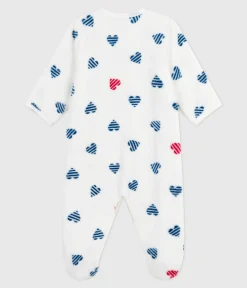 Petit Bateau Schlafanzüge, Strampler*Baby Fleece-Pyjama zum Überziehen mit Herzmotiv weiss MARSHMALLOW/weiss MULTICO