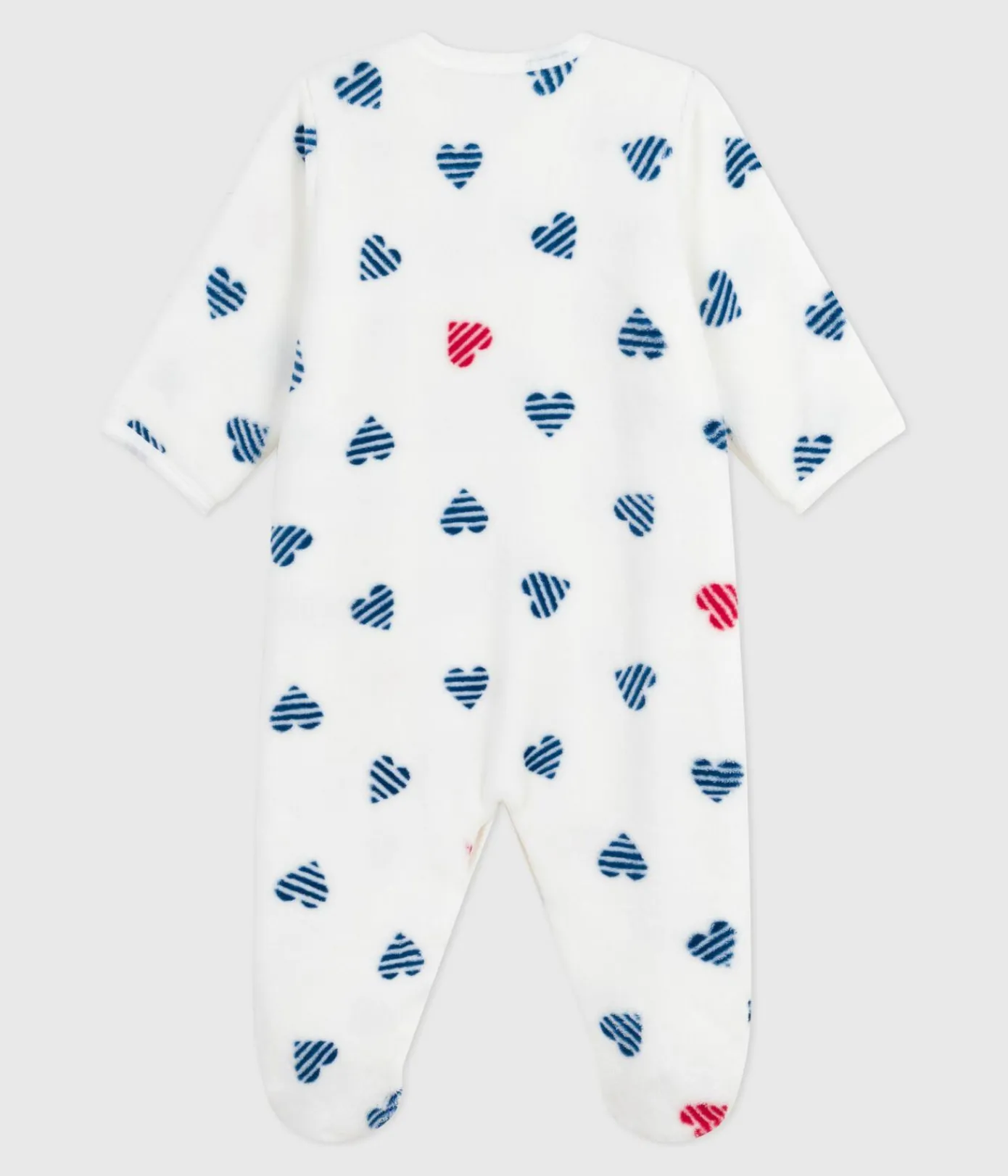 Petit Bateau Schlafanzüge, Strampler*Baby Fleece-Pyjama zum Überziehen mit Herzmotiv weiss MARSHMALLOW/weiss MULTICO