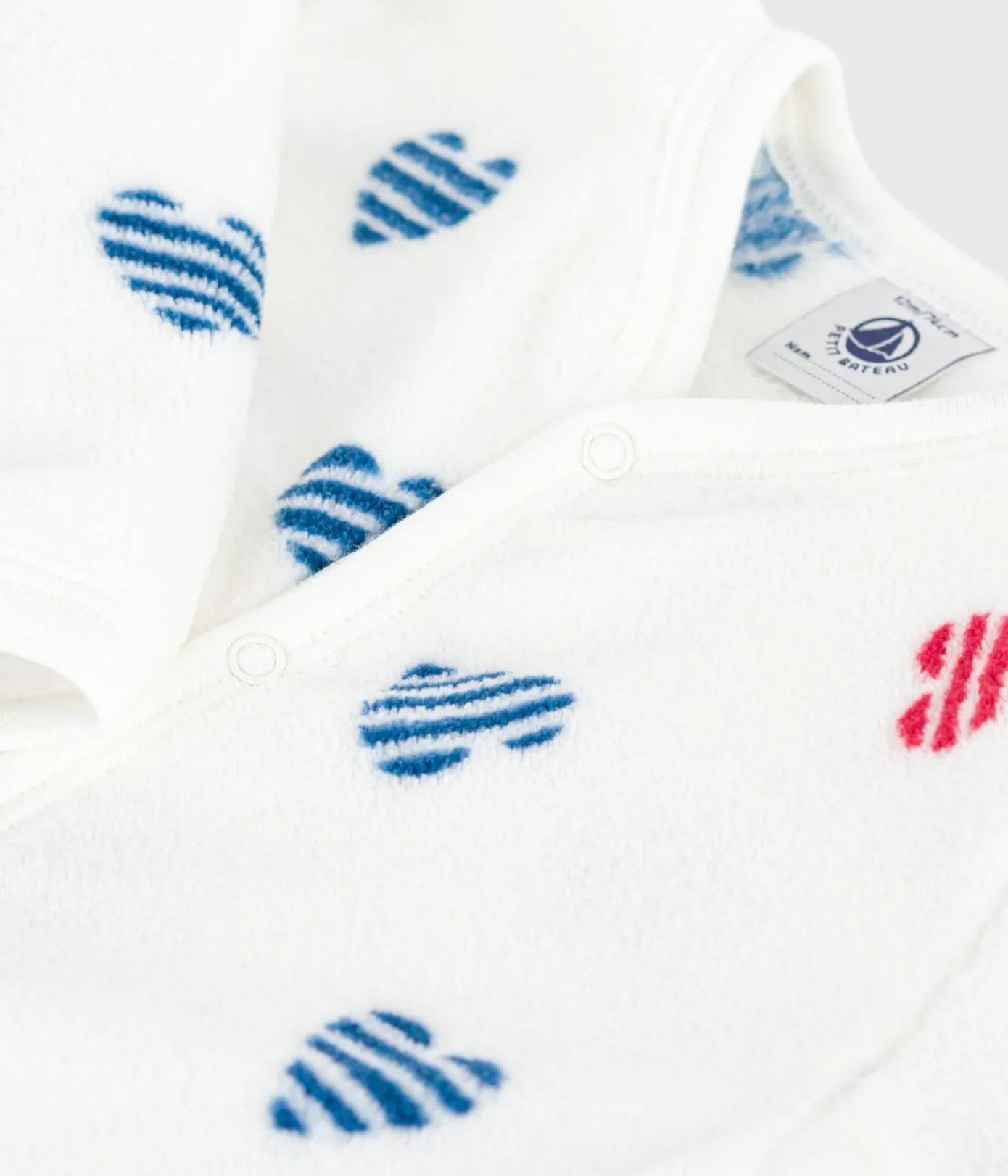Petit Bateau Schlafanzüge, Strampler*Baby Fleece-Pyjama zum Überziehen mit Herzmotiv weiss MARSHMALLOW/weiss MULTICO