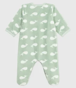 Petit Bateau Schlafanzüge, Strampler*Baby Fleece-Pyjama zum Überziehen mit Wal-Motiv. SAULE/ MARSHMALLOW