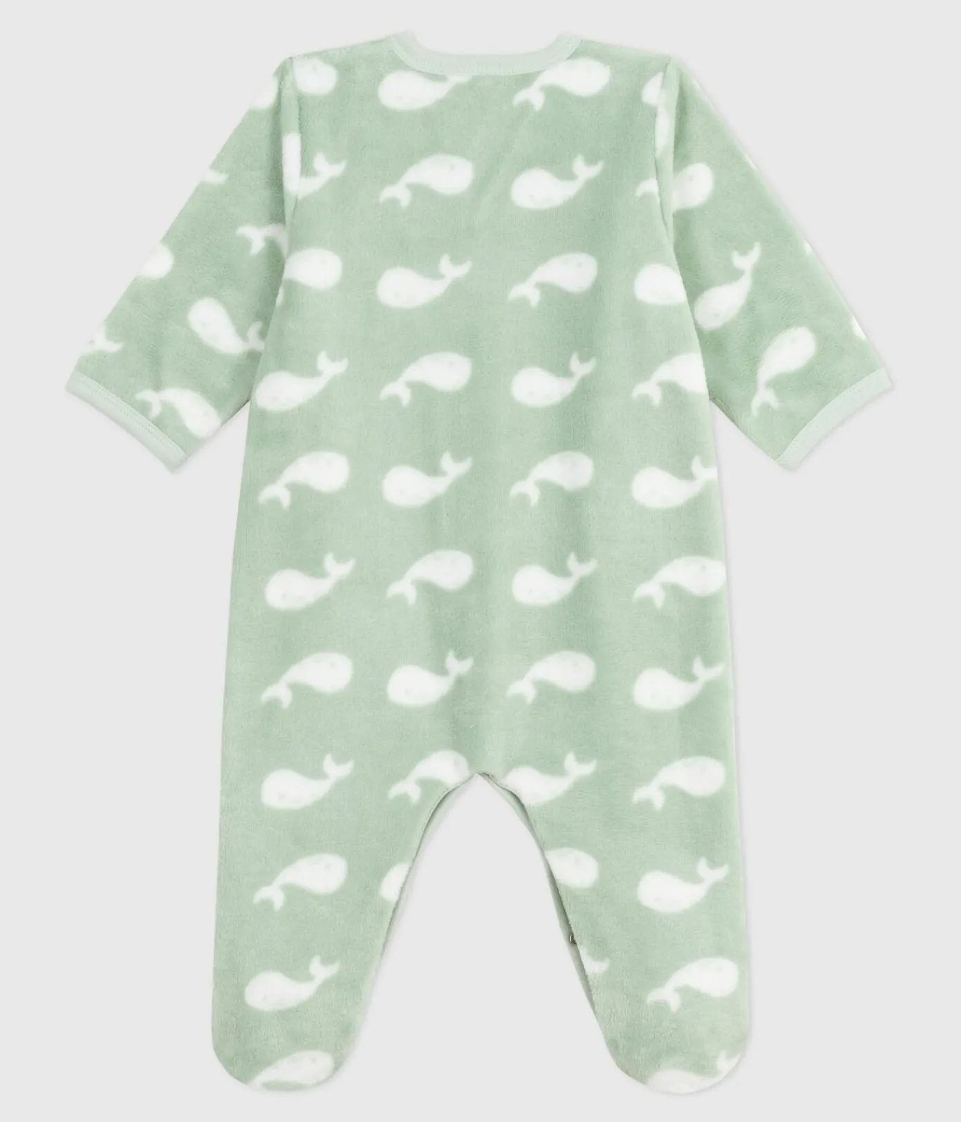 Petit Bateau Schlafanzüge, Strampler*Baby Fleece-Pyjama zum Überziehen mit Wal-Motiv. SAULE/ MARSHMALLOW