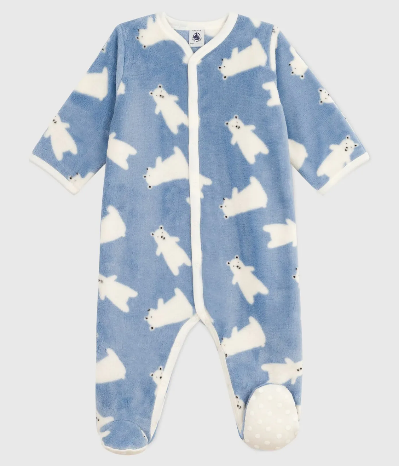 Petit Bateau Schlafanzüge, Strampler*Baby Fleece-Pyjama zum Überziehen mit Bär-Motiv BEACH/ MILK