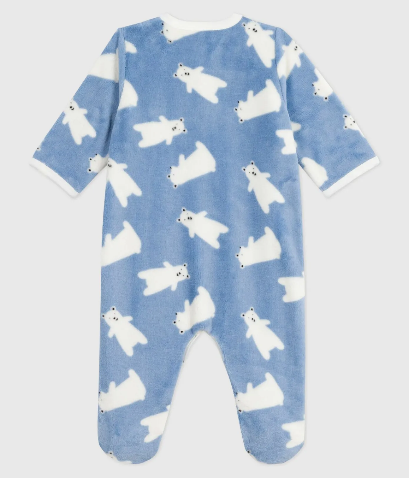 Petit Bateau Schlafanzüge, Strampler*Baby Fleece-Pyjama zum Überziehen mit Bär-Motiv BEACH/ MILK