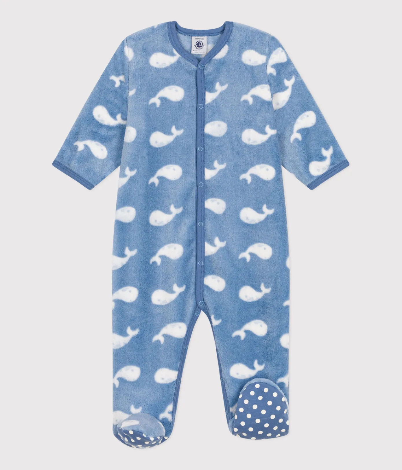 Petit Bateau Schlafanzüge, Strampler*Baby Overall-Pyjama aus Fleece blau BEACH/ MARSHMALLOW