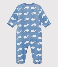 Petit Bateau Schlafanzüge, Strampler*Baby Overall-Pyjama aus Fleece blau BEACH/ MARSHMALLOW