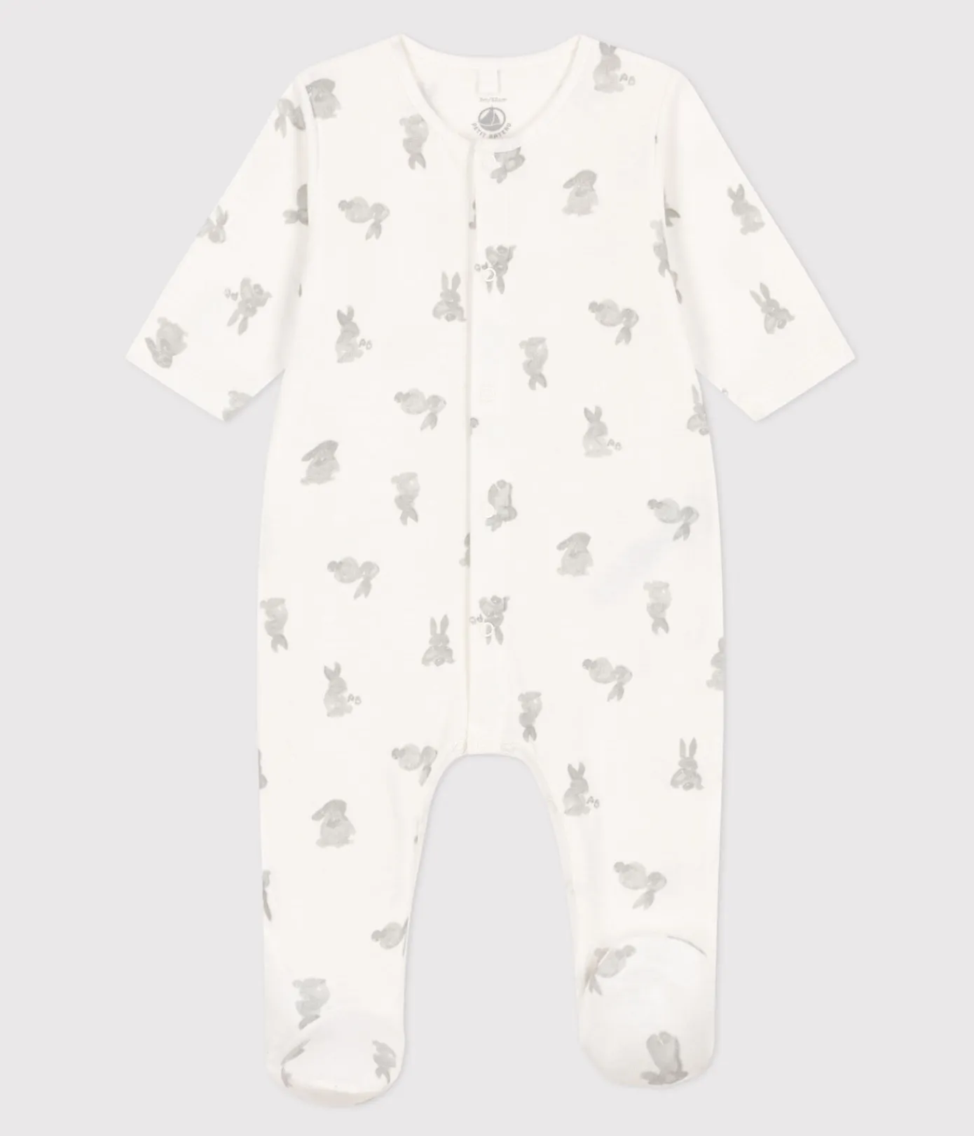Petit Bateau Schlafanzüge, Strampler|Newborn*Baby Schlafanzug aus Doppeljersey, mit Häschenmotiv weiss MARSHMALLOW/grau GRIS