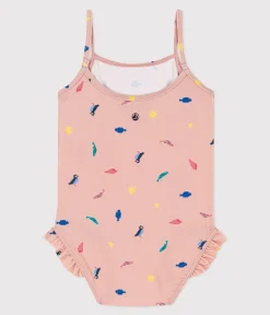 Petit Bateau Bademode, Uv-Kleidung*Baby-Badeanzug aus recyceltem Material rosa SALINE/weiss MULTICO