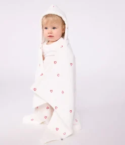 Petit Bateau Badetücher, Badecapes​*Baby-Badehandtuch aus Frottee mit bestickten Herzen weiss MARSHMALLOW/rosa CHARME