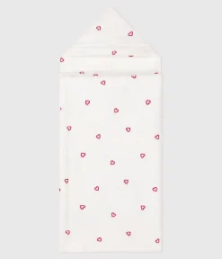 Petit Bateau Badetücher, Badecapes​*Baby-Badehandtuch aus Frottee mit bestickten Herzen weiss MARSHMALLOW/rosa CHARME