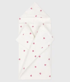 Petit Bateau Badetücher, Badecapes*Baby-Badehandtuch aus Frottee mit bestickten Herzen weiss MARSHMALLOW/rosa CHARME