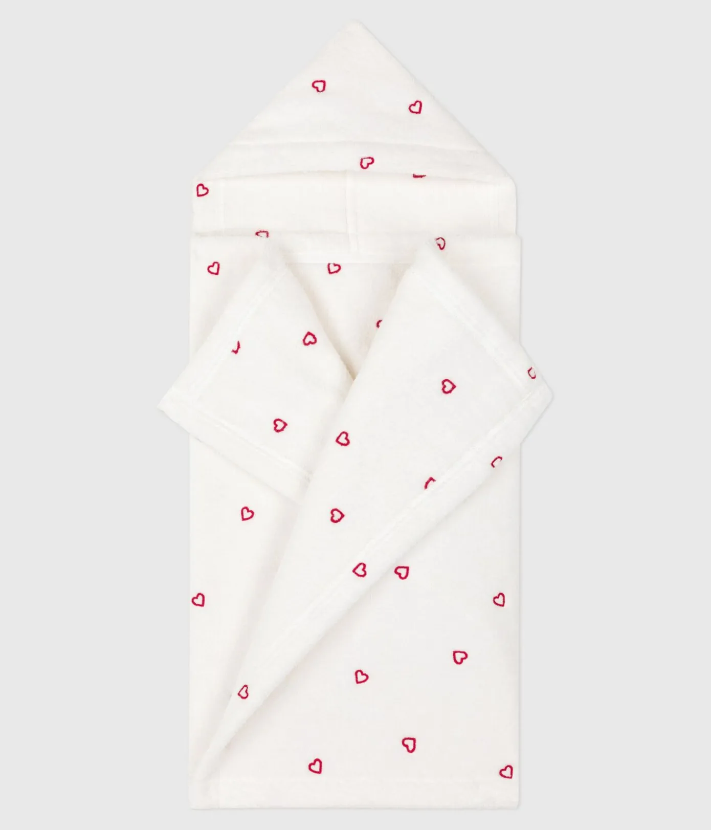 Petit Bateau Badetücher, Badecapes*Baby-Badehandtuch aus Frottee mit bestickten Herzen weiss MARSHMALLOW/rosa CHARME