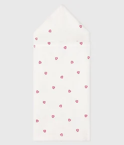 Petit Bateau Badetücher, Badecapes*Baby-Badehandtuch aus Frottee mit bestickten Herzen weiss MARSHMALLOW/rosa CHARME