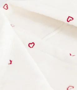 Petit Bateau Badetücher, Badecapes*Baby-Badehandtuch aus Frottee mit bestickten Herzen weiss MARSHMALLOW/rosa CHARME