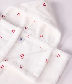 Petit Bateau Badetücher, Badecapes*Baby-Badehandtuch aus Frottee mit bestickten Herzen weiss MARSHMALLOW/rosa CHARME