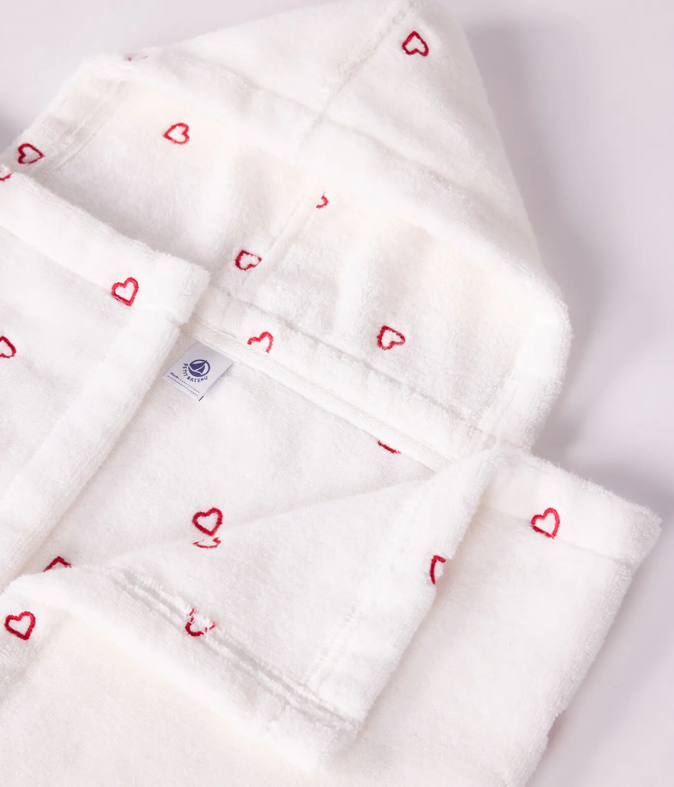 Petit Bateau Badetücher, Badecapes*Baby-Badehandtuch aus Frottee mit bestickten Herzen weiss MARSHMALLOW/rosa CHARME