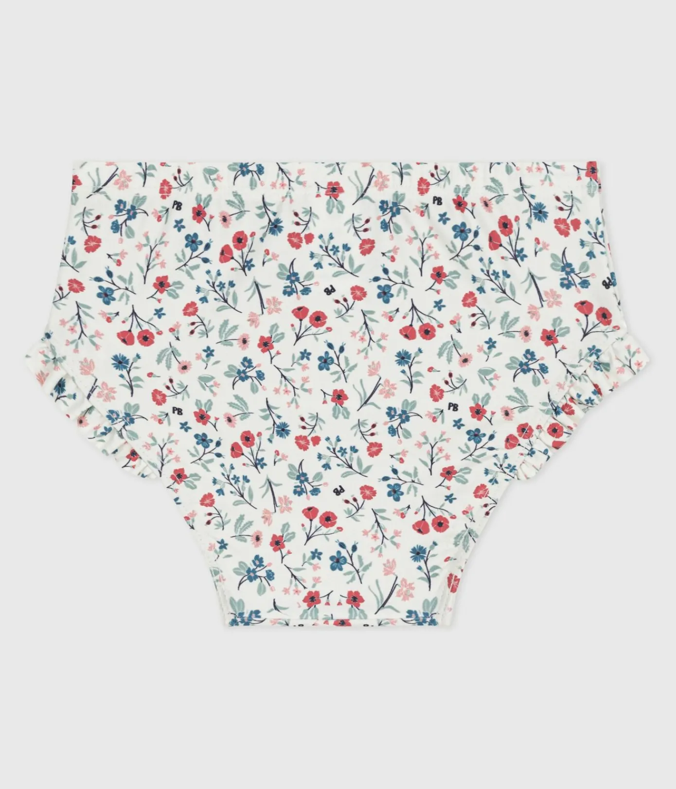 Petit Bateau Bademode, Uv-Kleidung*Baby-Badehose mit Rüschen und Blumenmuster weiss MARSHMALLOW/weiss MULTICO