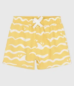 Petit Bateau Bademode, Uv-Kleidung*Baby-Badeshorts mit Haimotiven gelb ORGE/weiss MARSHMALLOW