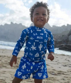 Petit Bateau Bademode, Uv-Kleidung*Baby-Badeshorts mit Strandmotiven blau PORCELANA/ MARSHMALLOW