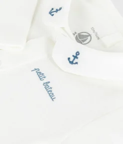 Petit Bateau T-Shirts, Oberteile|Newborn*Baby-Body mit besticktem Kragen und Schriftzug an der Brust MARSHMALLOW/ ADRIATIC