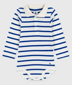 Petit Bateau T-Shirts, Oberteile*Baby-Body mit Polokragen aus gestreifter Baumwolle blau MILK/ OLYMPIC