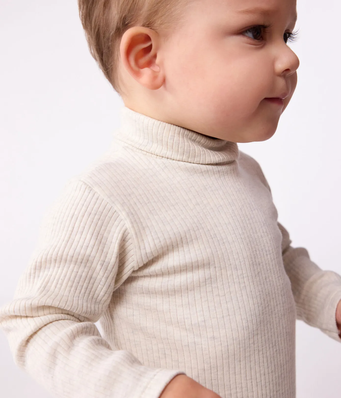 Petit Bateau T-Shirts, Oberteile*Baby-Body mit Rollkragen aus einfarbiger Baumwolle beige MONTELIMAR CHINE