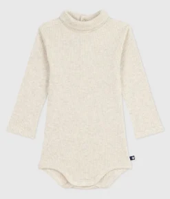 Petit Bateau T-Shirts, Oberteile*Baby-Body mit Rollkragen aus einfarbiger Baumwolle beige MONTELIMAR CHINE