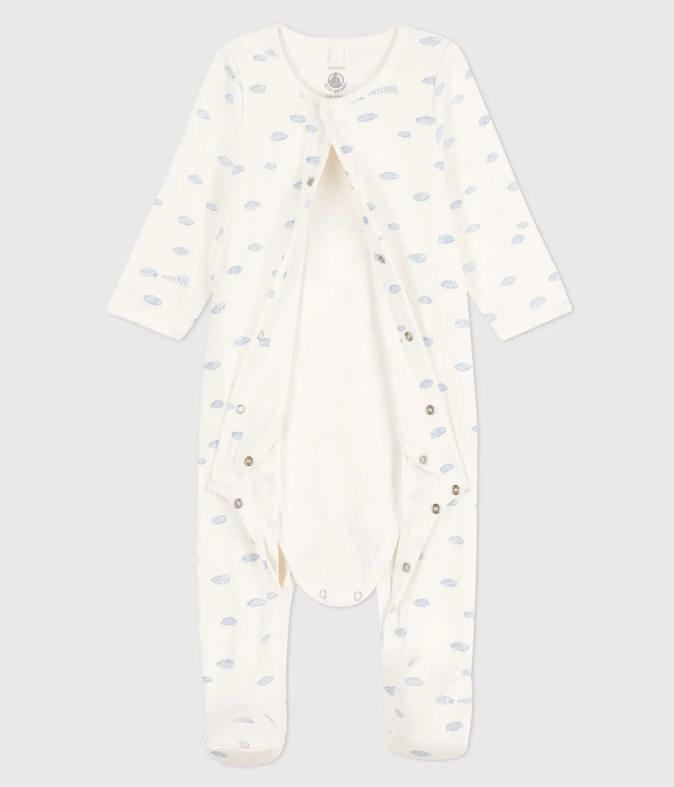 Petit Bateau Schlafanzüge, Strampler|Newborn*Baby-Bodyjama aus Doppeljersey weiss MARSHMALLOW/weiss MULTICO