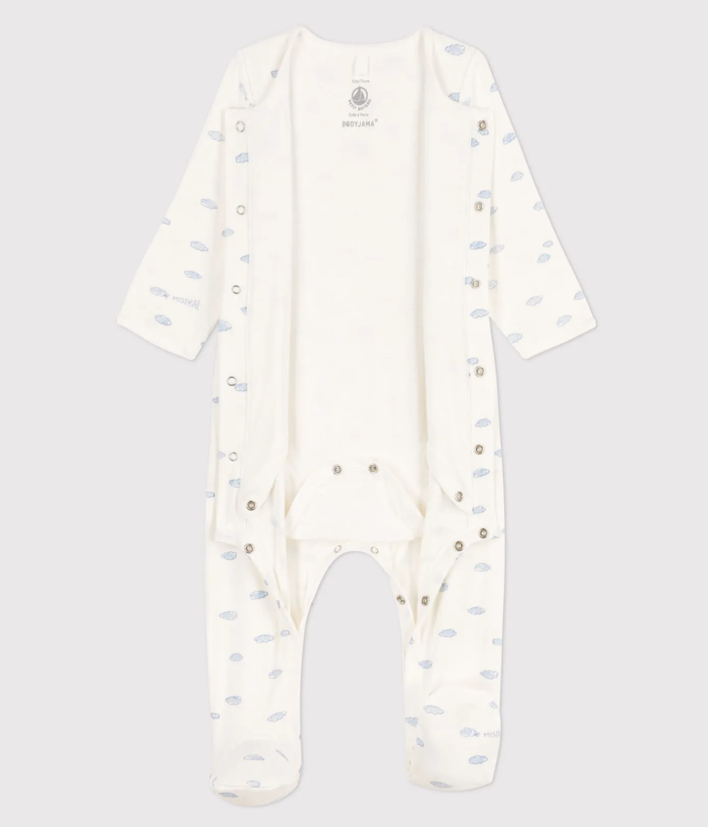 Petit Bateau Schlafanzüge, Strampler|Newborn*Baby-Bodyjama aus Doppeljersey weiss MARSHMALLOW/weiss MULTICO