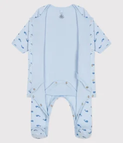 Petit Bateau Schlafanzüge, Strampler|Newborn*Baby-Bodyjama aus Doppeljersey mit Walen blau TOUDOU/ ALASKA