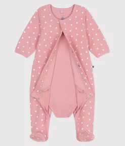 Petit Bateau Schlafanzüge, Strampler|Newborn*Baby-Bodyjama aus Doppeljersey mit kleinen Herzen rosa CHARME/weiss MARSHMALLOW