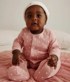 Petit Bateau Schlafanzüge, Strampler|Newborn*Baby-Bodyjama aus Doppeljersey mit kleinen Herzen rosa CHARME/weiss MARSHMALLOW