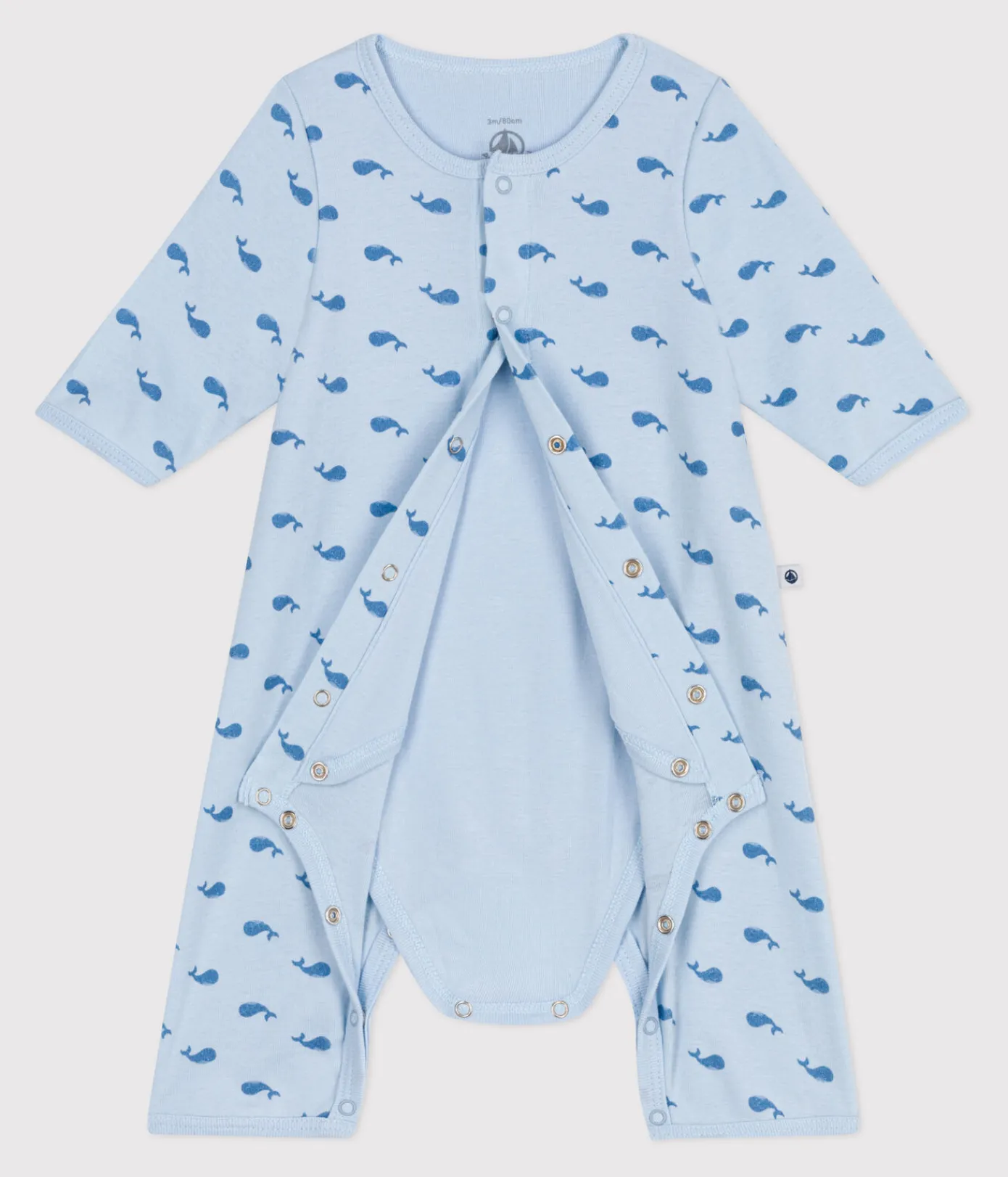 Petit Bateau Newborn|Schlafanzüge, Strampler*Baby-Bodyjama ohne Füßchen aus Baumwolle mit Wal-Motiv blau TOUDOU/ ALASKA