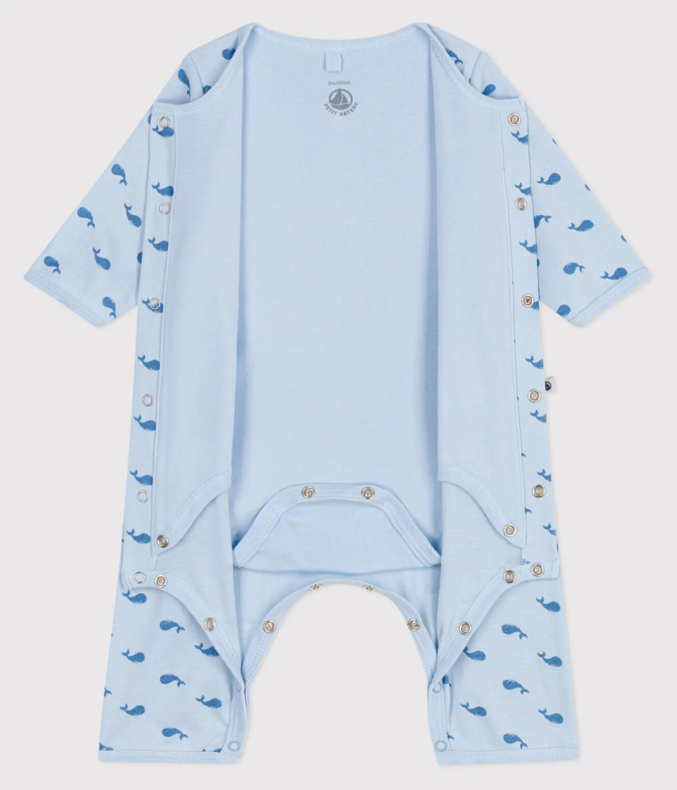 Petit Bateau Newborn|Schlafanzüge, Strampler*Baby-Bodyjama ohne Füßchen aus Baumwolle mit Wal-Motiv blau TOUDOU/ ALASKA