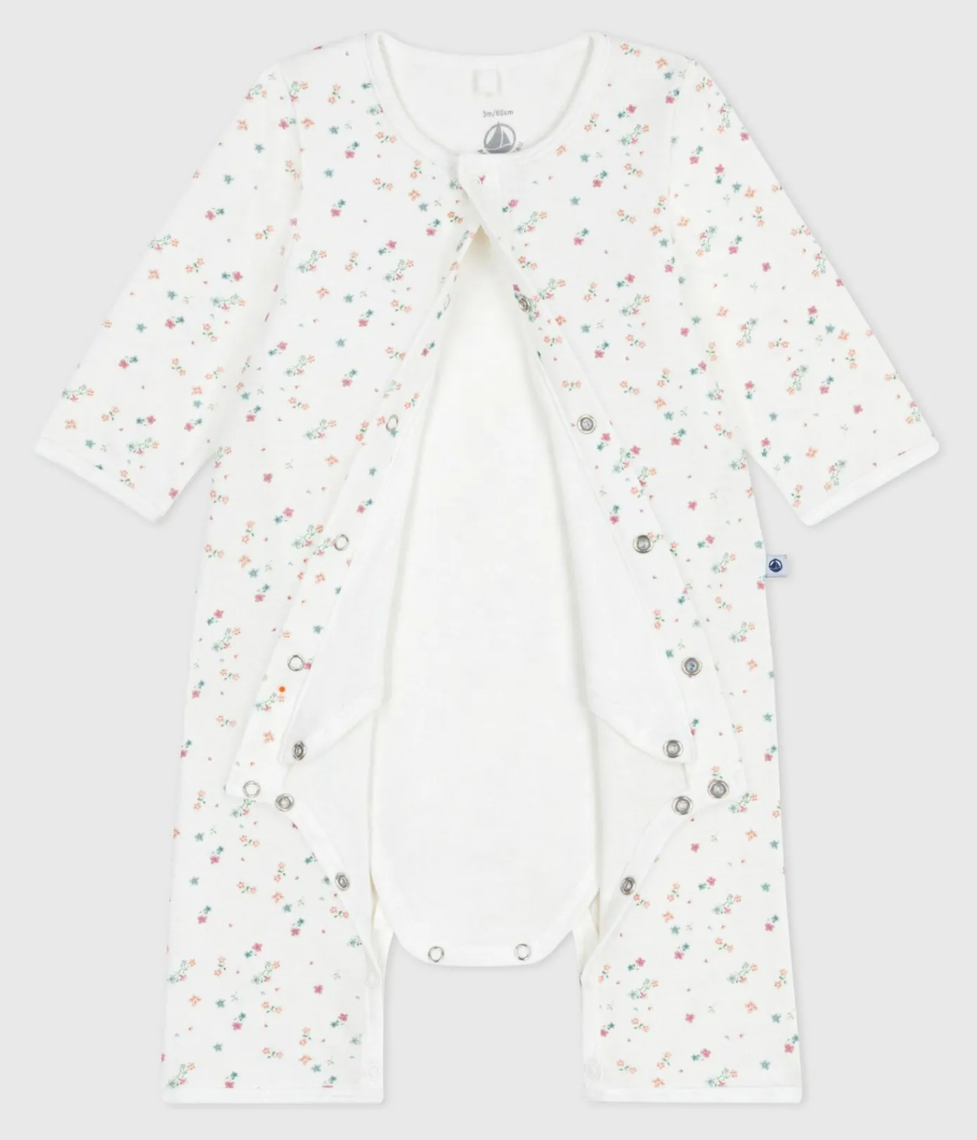Petit Bateau Schlafanzüge, Strampler|Newborn*Baby-Bodyjama ohne Füßchen aus Baumwolle mit Blumenmotiv weiss MARSHMALLOW/weiss MULTICO