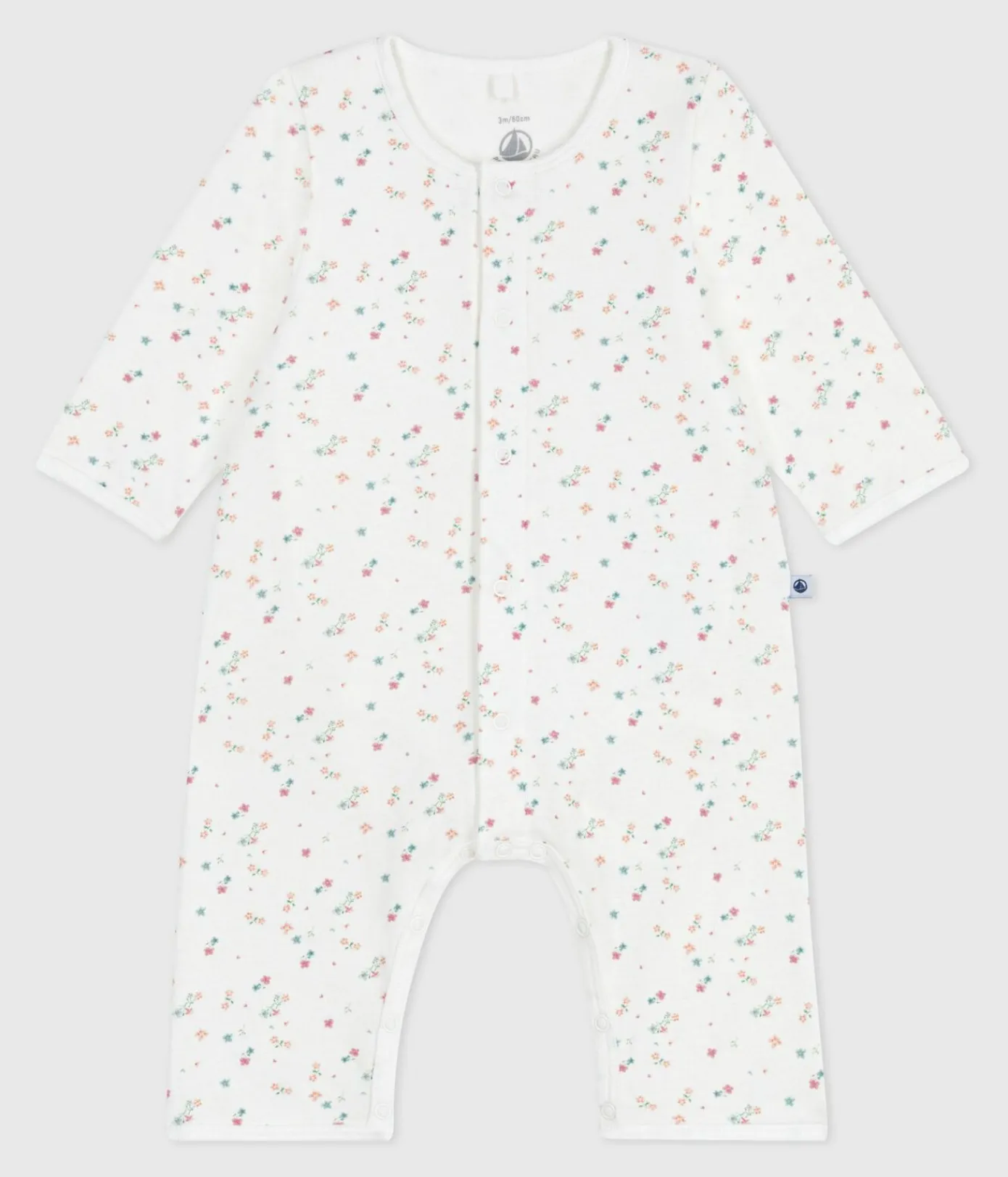 Petit Bateau Schlafanzüge, Strampler|Newborn*Baby-Bodyjama ohne Füßchen aus Baumwolle mit Blumenmotiv weiss MARSHMALLOW/weiss MULTICO