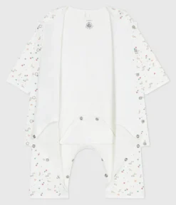 Petit Bateau Schlafanzüge, Strampler|Newborn*Baby-Bodyjama ohne Füßchen aus Baumwolle mit Blumenmotiv weiss MARSHMALLOW/weiss MULTICO