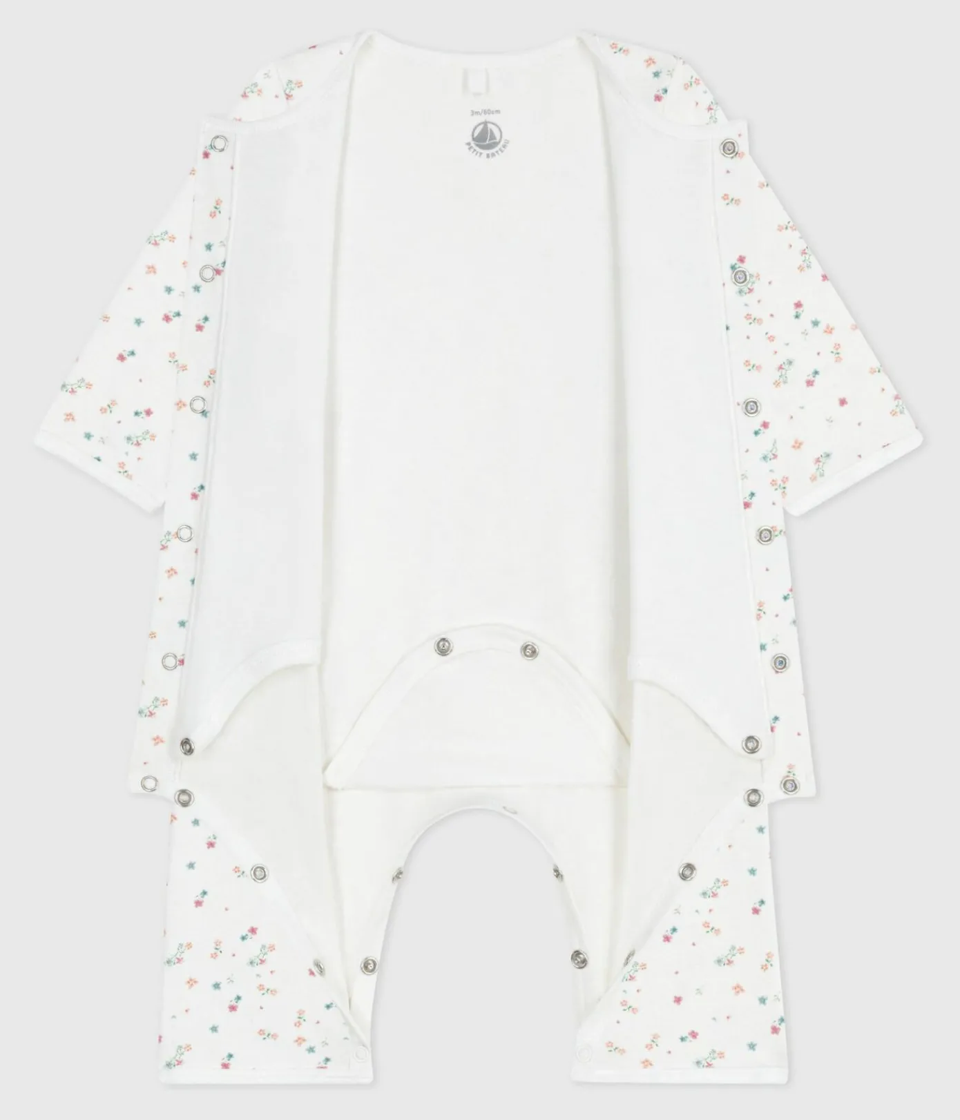 Petit Bateau Schlafanzüge, Strampler|Newborn*Baby-Bodyjama ohne Füßchen aus Baumwolle mit Blumenmotiv weiss MARSHMALLOW/weiss MULTICO