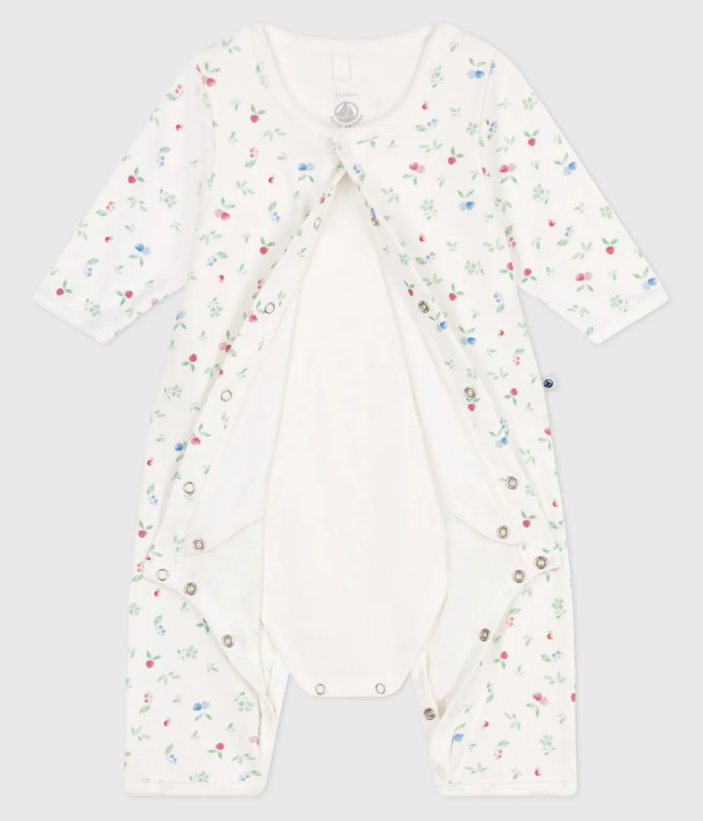 Petit Bateau Newborn|Schlafanzüge, Strampler*Baby-Bodyjama ohne Füßchen aus Baumwolle mit Frucht-Motiv weiss MARSHMALLOW/weiss MULTICO