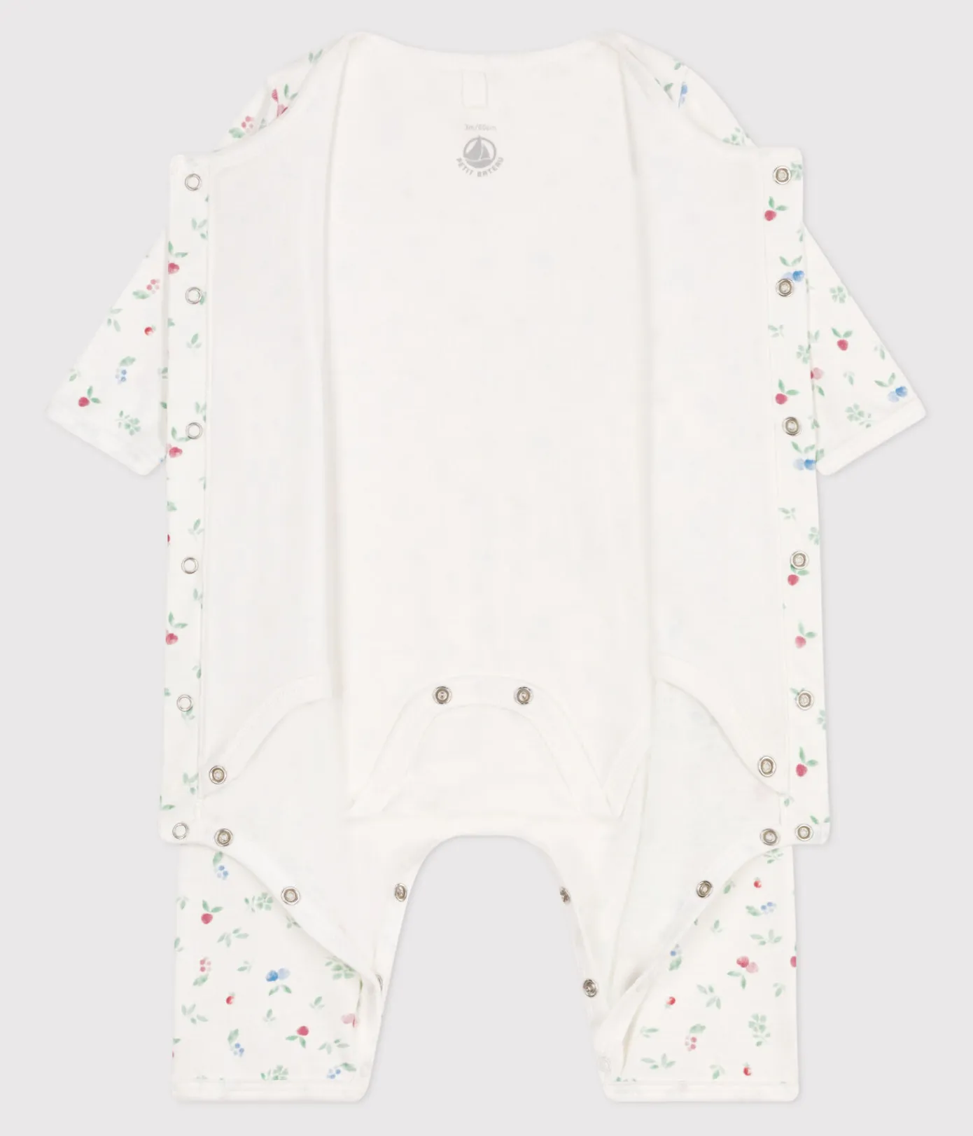 Petit Bateau Newborn|Schlafanzüge, Strampler*Baby-Bodyjama ohne Füßchen aus Baumwolle mit Frucht-Motiv weiss MARSHMALLOW/weiss MULTICO
