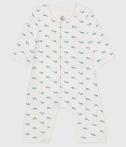 Petit Bateau Schlafanzüge, Strampler|Newborn*Baby-Bodyjama ohne Füßchen aus Baumwolle mit Walmotiv MARSHMALLOW/ ADRIATIC