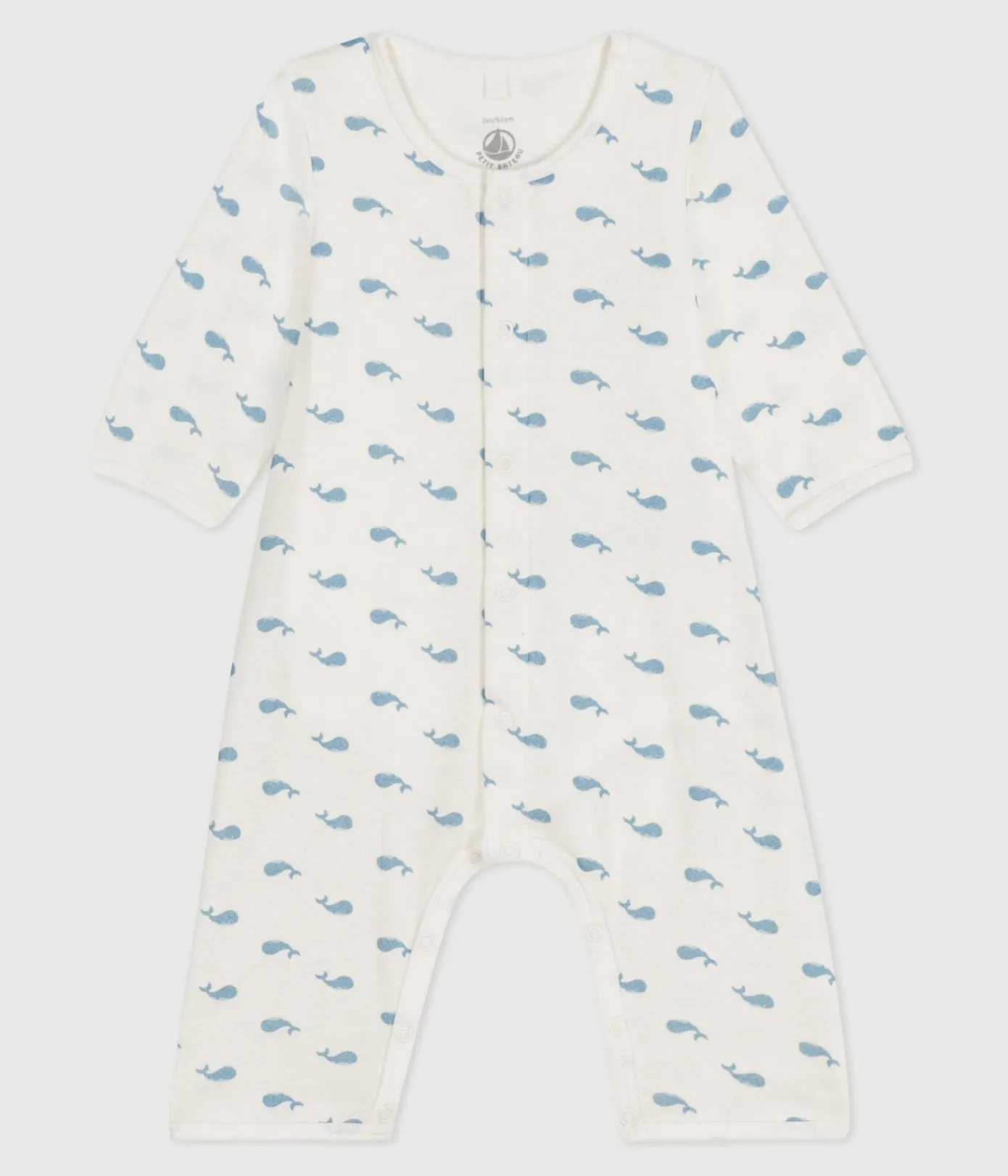 Petit Bateau Schlafanzüge, Strampler|Newborn*Baby-Bodyjama ohne Füßchen aus Baumwolle mit Walmotiv MARSHMALLOW/ ADRIATIC