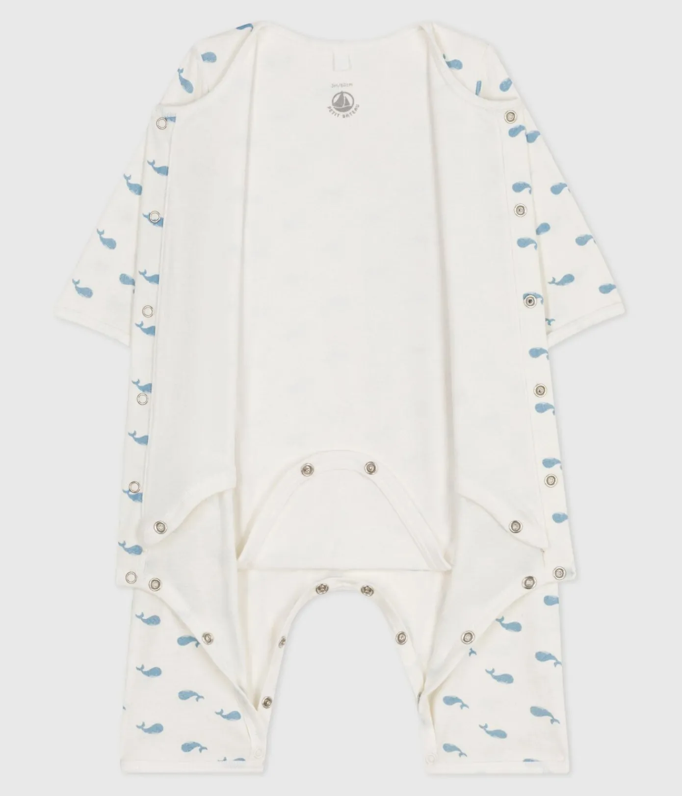 Petit Bateau Schlafanzüge, Strampler|Newborn*Baby-Bodyjama ohne Füßchen aus Baumwolle mit Walmotiv MARSHMALLOW/ ADRIATIC