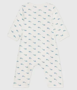 Petit Bateau Schlafanzüge, Strampler|Newborn*Baby-Bodyjama ohne Füßchen aus Baumwolle mit Walmotiv MARSHMALLOW/ ADRIATIC