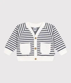 Petit Bateau Pullover, Cardigans*Baby-Cardigan aus dickem Jersey weiss MARSHMALLOW/blau SMOKING