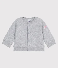 Petit Bateau Pullover, Cardigans*Baby-Cardigan aus einfarbigem festen Baumwollstoff grau FUMEE CHINE
