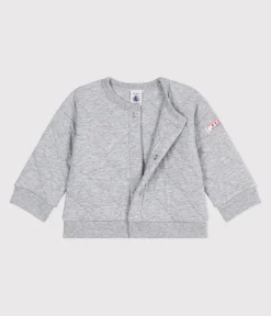 Petit Bateau Pullover, Cardigans*Baby-Cardigan aus einfarbigem festen Baumwollstoff grau FUMEE CHINE