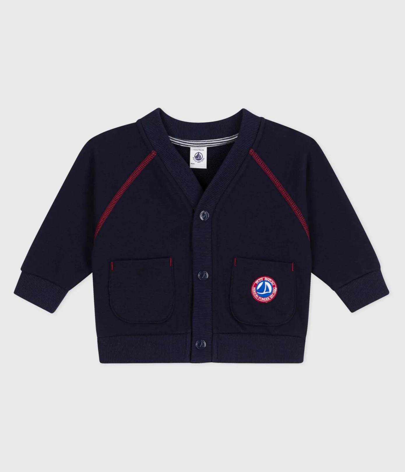 Petit Bateau Pullover, Cardigans*Baby-Cardigan aus einfarbiger Baumwolle mit farblich abgesetzten Nähten SOIR
